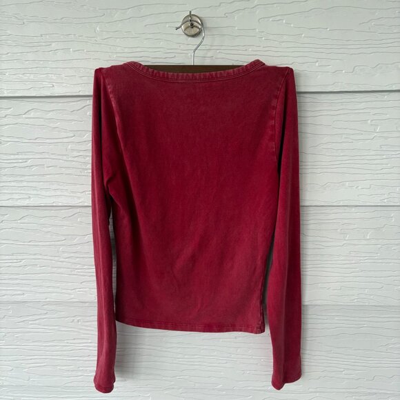 Y2K PacSun Est. 1980 Ashlee Washed Notched Henley Long Sleeve Cropped Top XS - Picture 2 of 9